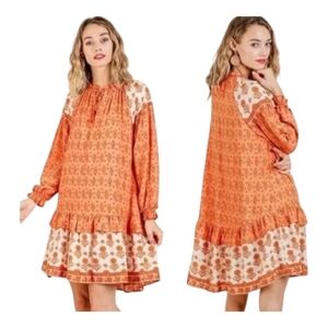 Umgee Cantaloupe Scarf Dress Size Large Relaxed Fit Dress Flowy Dress